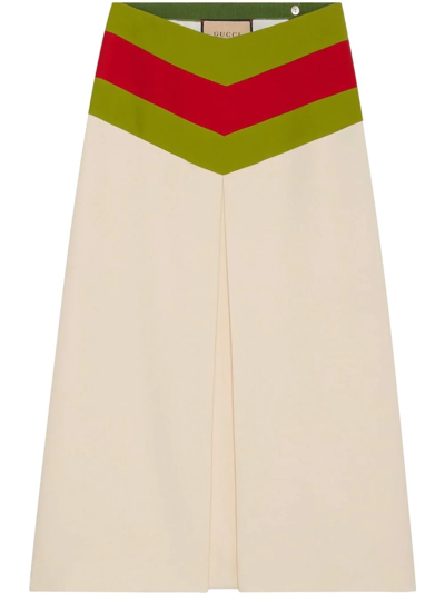 Gucci Web Silk And Wool Midi Skirt In Off-white