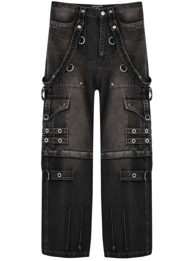Balenciaga Convertible Strap Detail Raver Baggy Jeans In Nero