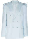 Wardrobe.nyc Wool Double Breasted Blazer With Peak Lapel In Blue