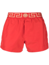 Versace Greca-waistband Swim Shorts In Red