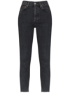 Re/done 90s High-rise Ankle Crop Distressed Skinny Jeans In Black