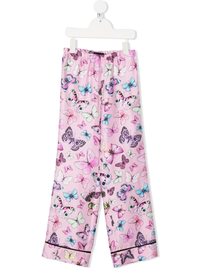 Versace Kids' Butterfly-print Pyjama-style Trousers In Pink