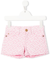 Versace La Greca Print Cotton Denim Shorts In 2d290