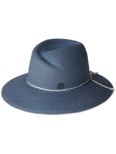 Maison Michel Virginie Straw Fedora Hat In Denim Blue