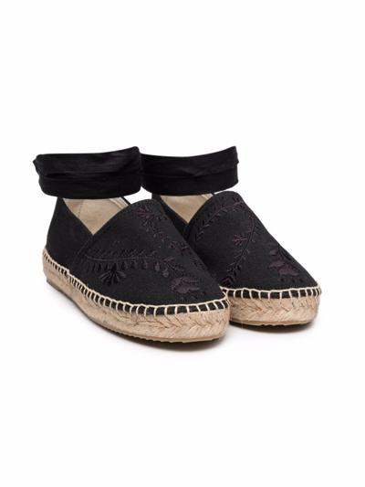 Bonpoint Kids' Embroidered Espadrille Sandals In Black