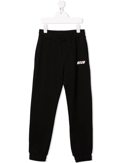 Msgm Kids' Logo-print Drawstring Track Trousers In Black