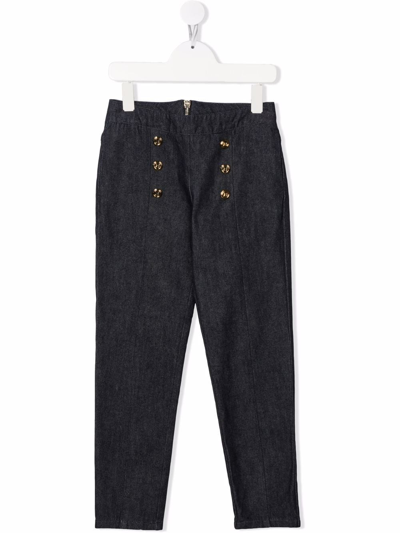 Balmain Kids' Embellished High-rise Trousers In Blue