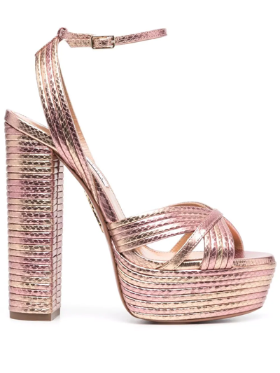 Aquazzura Sundance Snake-embossed Platform Sandals In Pink