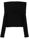 Msgm Off-the-shoulder Jersey Cotton Blend Top In Black