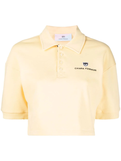 Chiara Ferragni Cropped Logo-embroidered Polo Shirt In Yellow