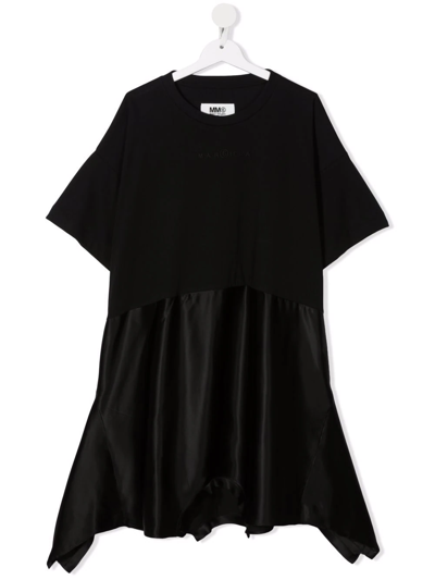 Mm6 Maison Margiela Kids' Double T-shirt Asymmetric Dress In Black