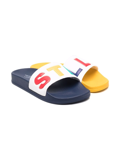 Stella Mccartney Kids' Logo-print Open-toe Slides In Blue