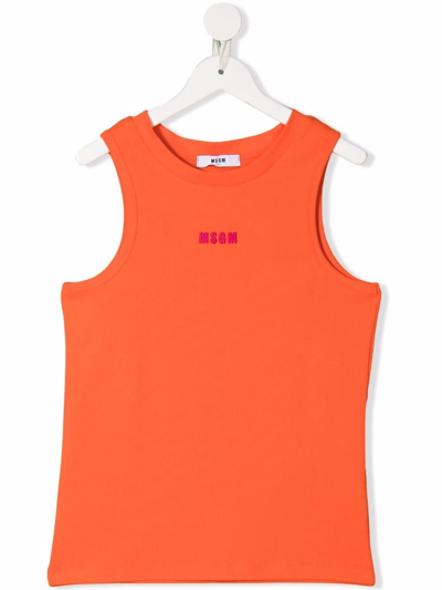 Msgm Teen Logo-print Cotton Tank Top In Orange