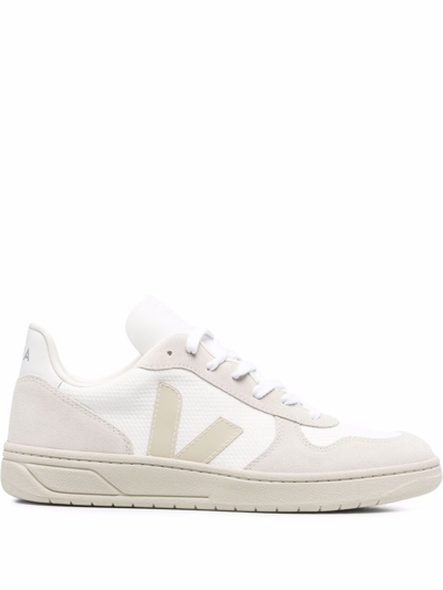 Veja V-10 Leather-trimmed Mesh And Suede Trainers In White