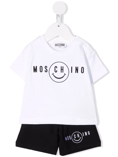 Moschino Babies' Logo印花棉运动套装 In White