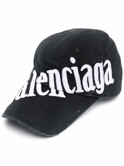 Balenciaga Logo刺绣棒球帽 In Black