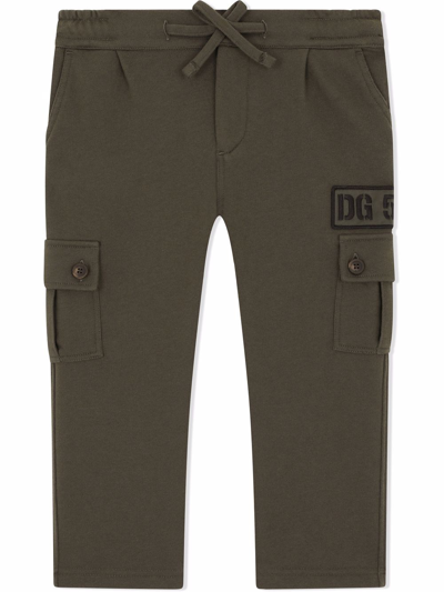 Dolce & Gabbana Kids' Logo Patch Cargo Trousers In Khaki