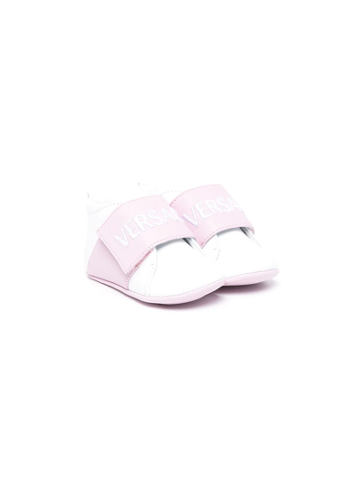 Versace Babies' Logo-strap Leather Sneakers In Pink