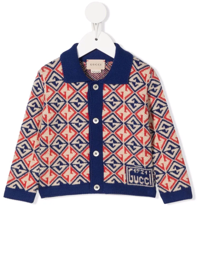 Gucci Babies' G Rhombus Knitted Cardigan In Animal Print