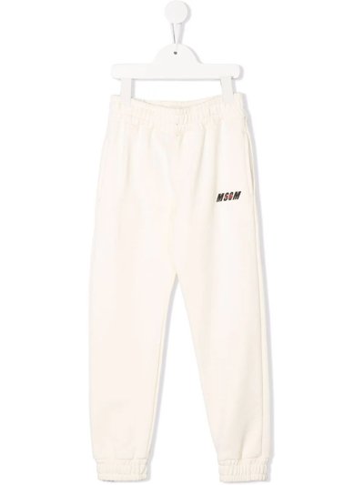 Msgm Teen Logo-print Cotton Track Trousers In Crema