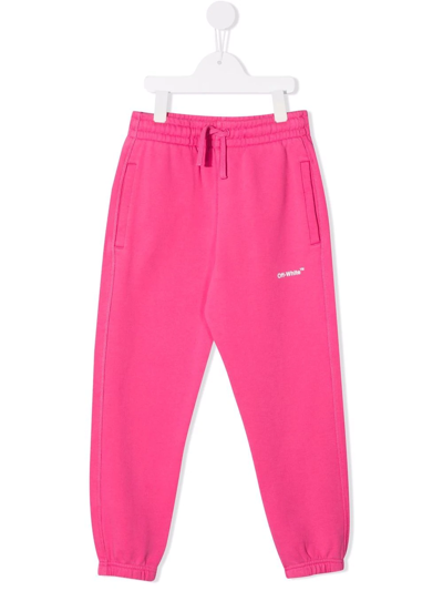 Off-white Kids' Logo-print Drawstring Tracksuit Bottoms In Pink