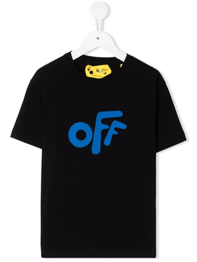 Off-white Kids' Black T-shirt For Boy With Blue Logo