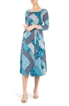 Nina Leonard Scoop Neck Jersey Midi Dress In Peacock Multi