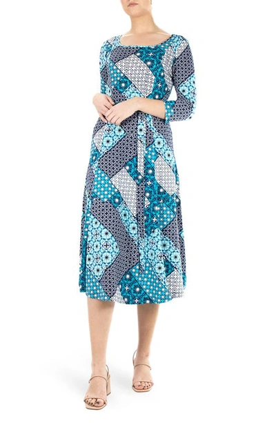 Nina Leonard Scoop Neck Jersey Midi Dress In Peacock Multi