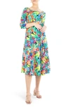 Nina Leonard Scoop Neck Jersey Midi Dress In Dragonfruit Multi