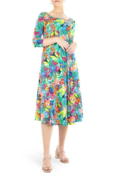 Nina Leonard Scoop Neck Jersey Midi Dress In Dragonfruit Multi