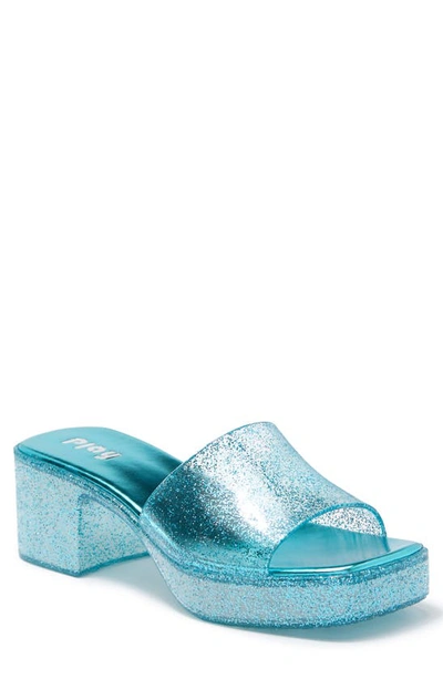 P.l.a.y. Jelly Block Heel Platform Mule In Aqua Glitter
