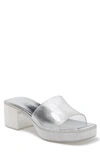 P.l.a.y. Jelly Block Heel Platform Mule In Silver Glitter