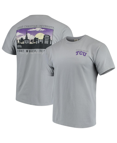 Image One Men's Gray Tcu Horned Frogs Team Comfort Colors Campus Scenery T-shirt