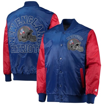 Starter Men's  Royal, Red New England Patriots Locker Room Throwback Satin Varsity Full-snap Jacket In Royal,red