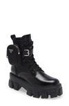 Prada Monolith Mini Bag Lug Sole Combat Boot In Black