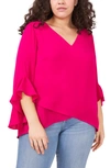 VINCE CAMUTO FLUTTER SLEEVE CROSSOVER GEORGETTE TUNIC TOP