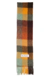 Acne Studios Vally Plaid Alpaca, Wool & Mohair Blend Scarf In Chestnut Brown/ Yellow/ Green