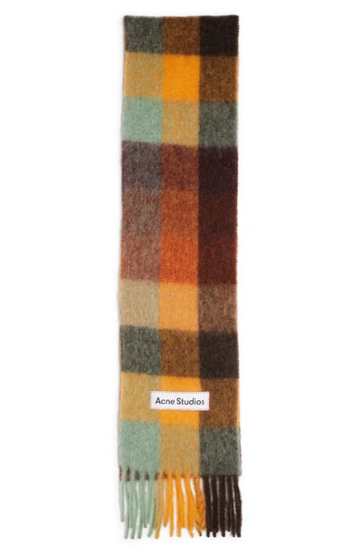 Acne Studios Vally Plaid Alpaca, Wool & Mohair Blend Scarf In Chestnut Brown/ Yellow/ Green