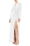 MAC DUGGAL RUCHED KEYHOLE LONG SLEEVE JERSEY GOWN