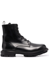 Alexander Mcqueen Polished Lace-up Boots In Black