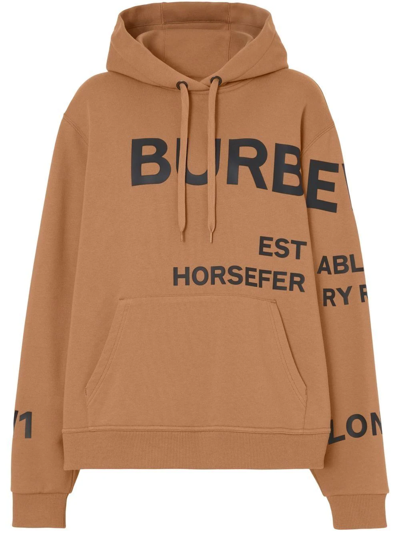 Burberry Horseferry-print Cotton Oversized Hoodie In Camel