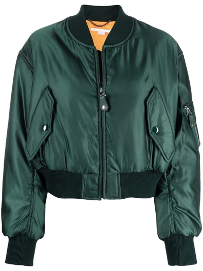 Stella Mccartney Vina Cropped Shell Bomber Jacket In Forest Green