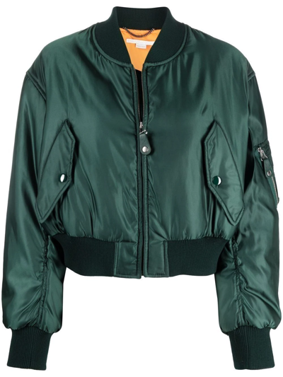 Stella Mccartney Vina Cropped Shell Bomber Jacket In Green