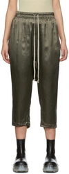 RICK OWENS GREEN SATIN DRAWSTRING CROPPED LOUNGE PANTS