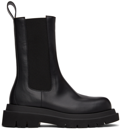 Bottega Veneta Black Shearling Lug Chelsea Boots In Green