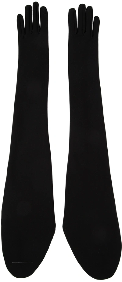 Mm6 Maison Margiela Long Velvet Gloves In Black