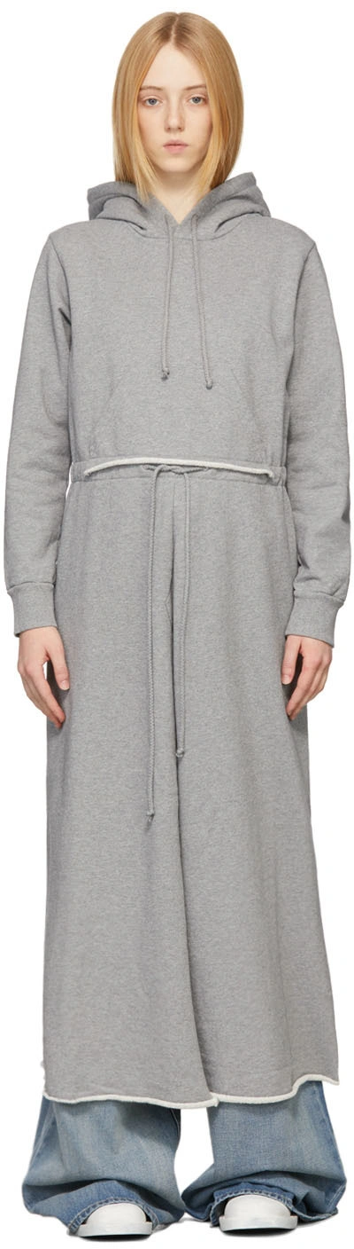Mm6 Maison Margiela Grey Hooded Unbrushed Long Dress In Grey Melange
