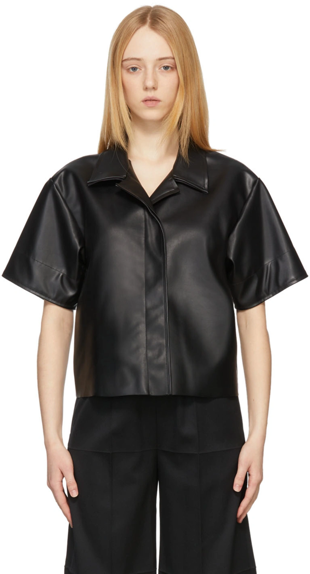 Mm6 Maison Margiela Black Faux-leather Boxy Shirt | ModeSens