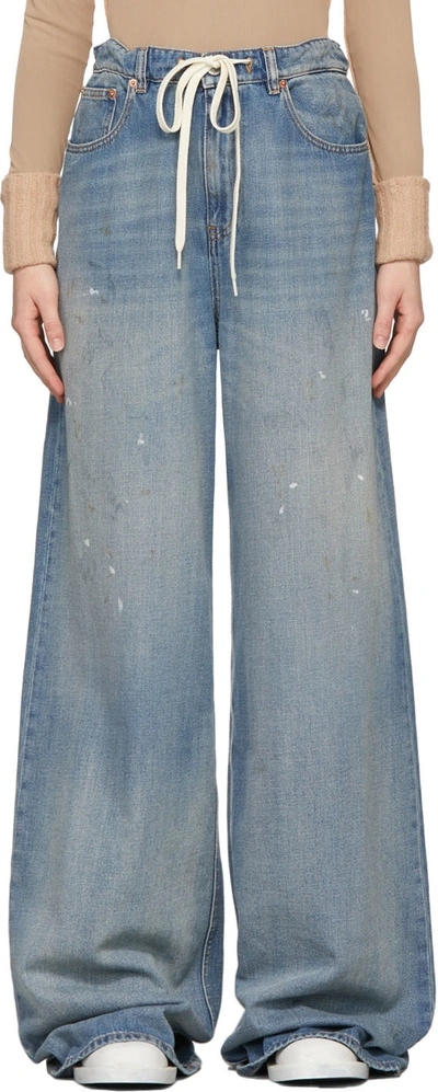 Mm6 Maison Margiela Distressed High-rise Wide-leg Jeans In Blue