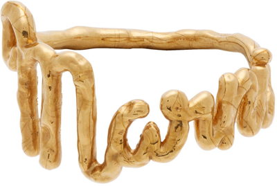 Marni Gold Hammered Logo Ring In 00y65 Gold